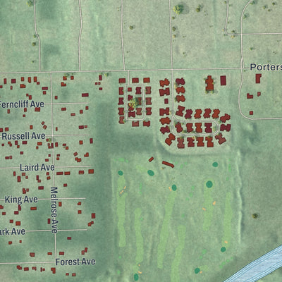 Close-up of the map of Woodworth, Ohio print showing street and building detail