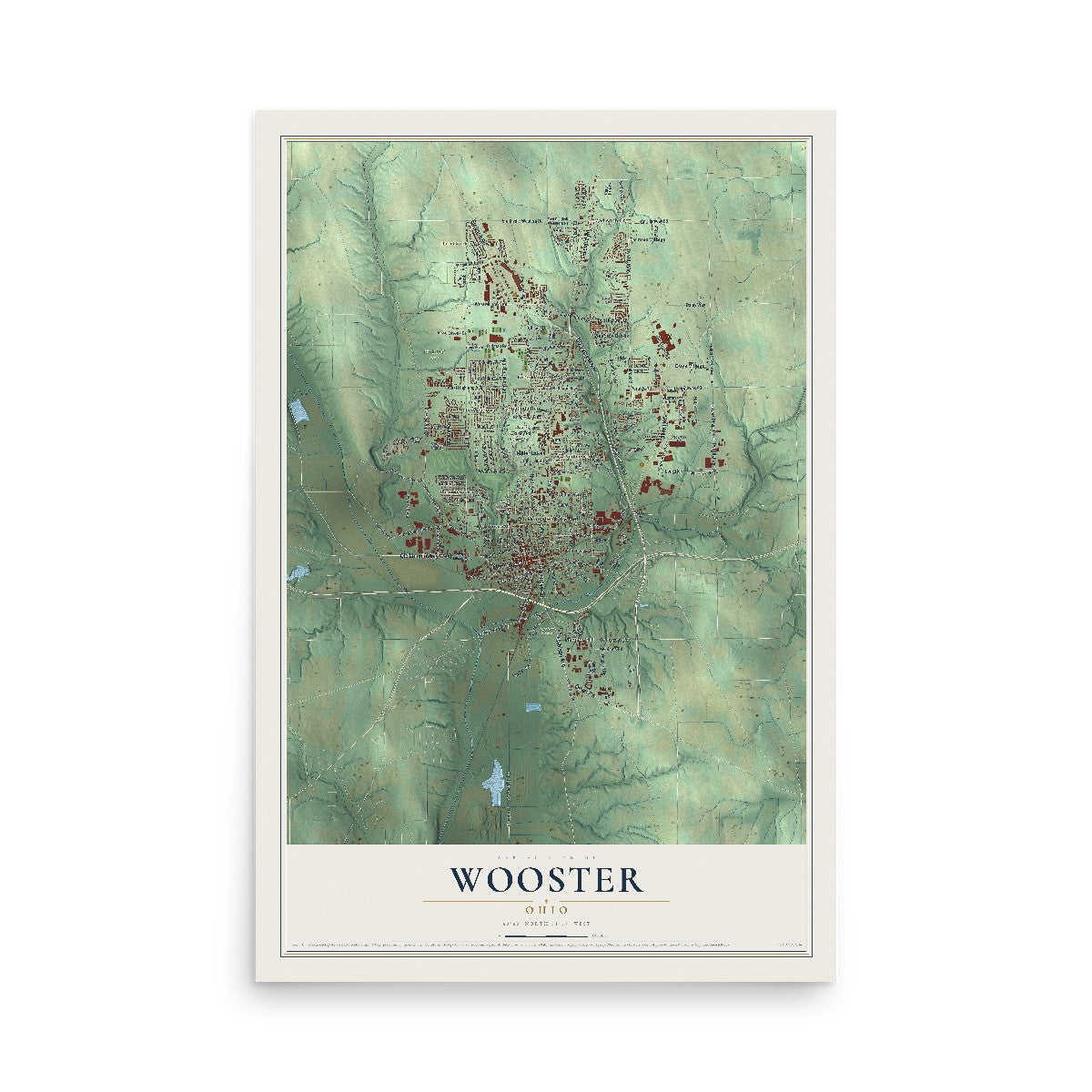 Map of Wooster, Ohio, 12 x 18 inch unframed archival matte print