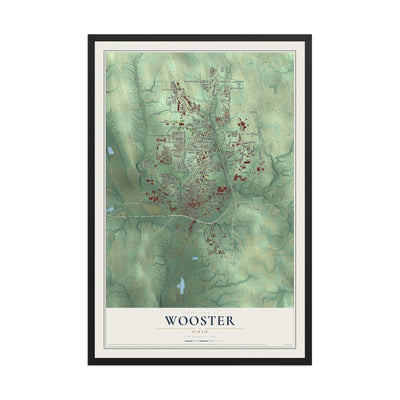 Map of Wooster, Ohio, 12 x 18 inch print in a black wood frame