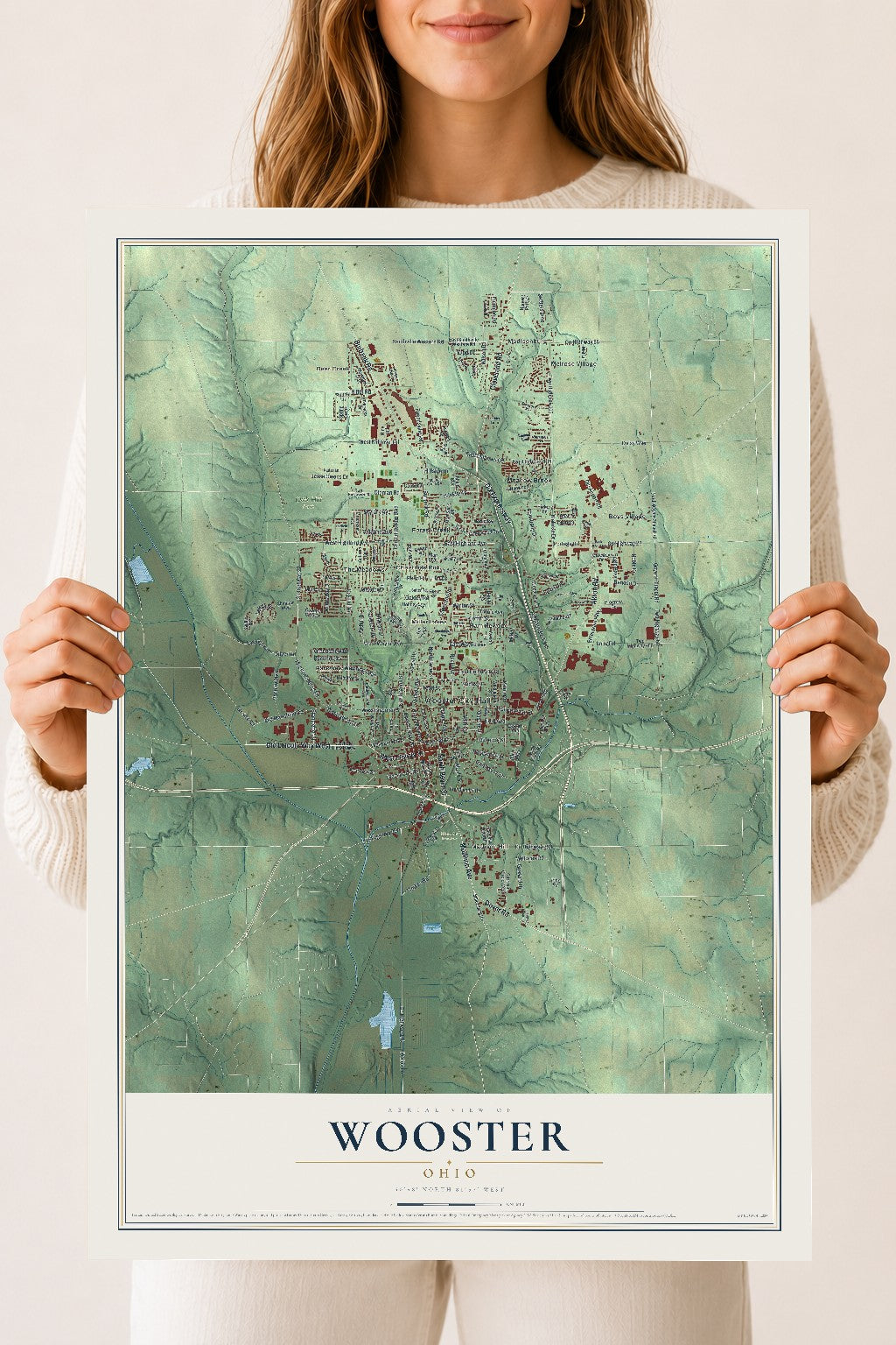 Map of Wooster, Ohio, 18 x 24 inch unframed archival matte print