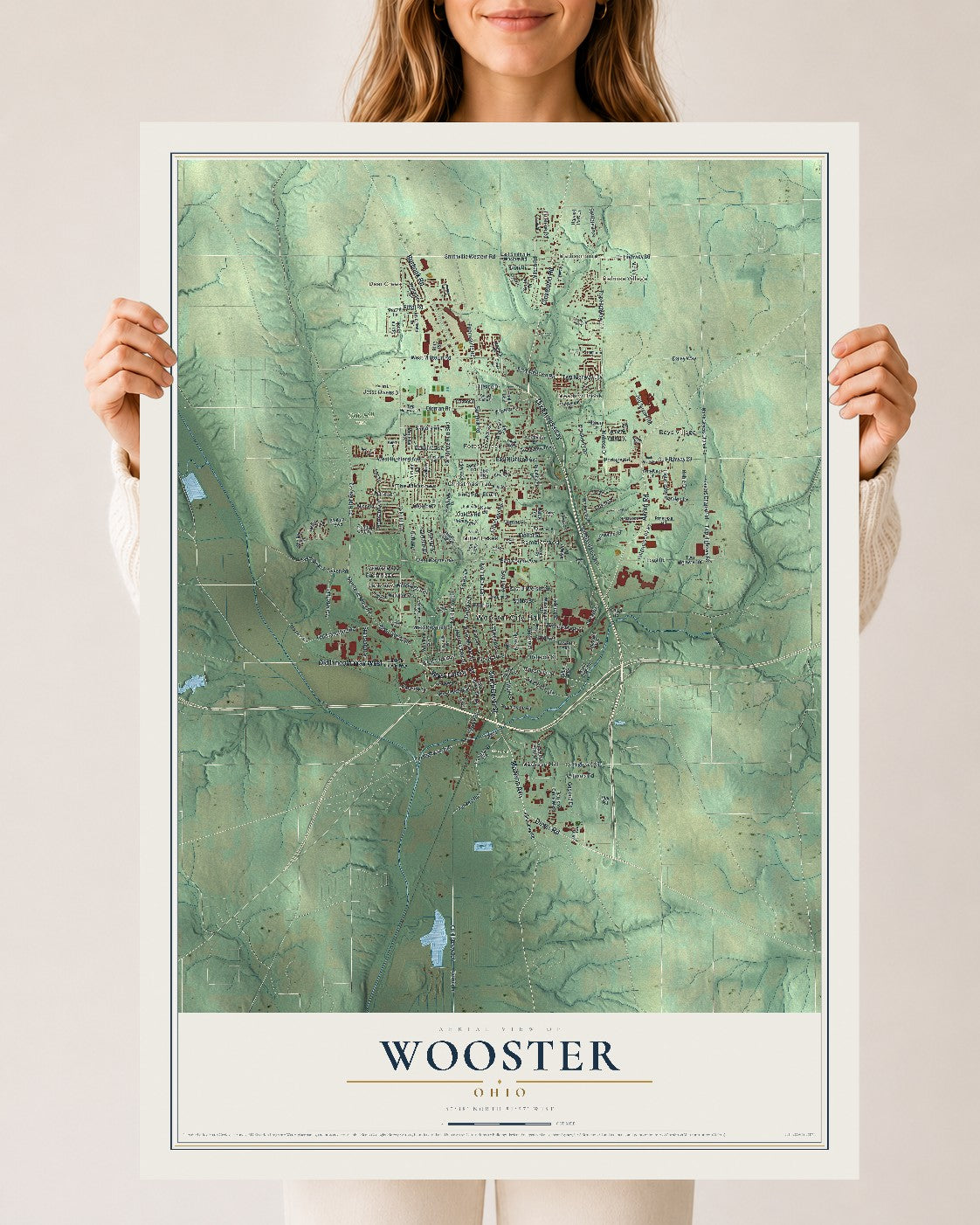 Map of Wooster, Ohio, 24 x 36 inch unframed archival matte print