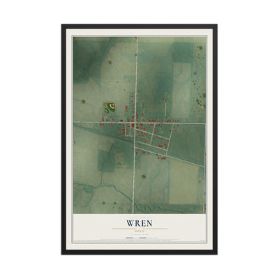Map of Wren, Ohio, 12 x 18 inch print in a black wood frame