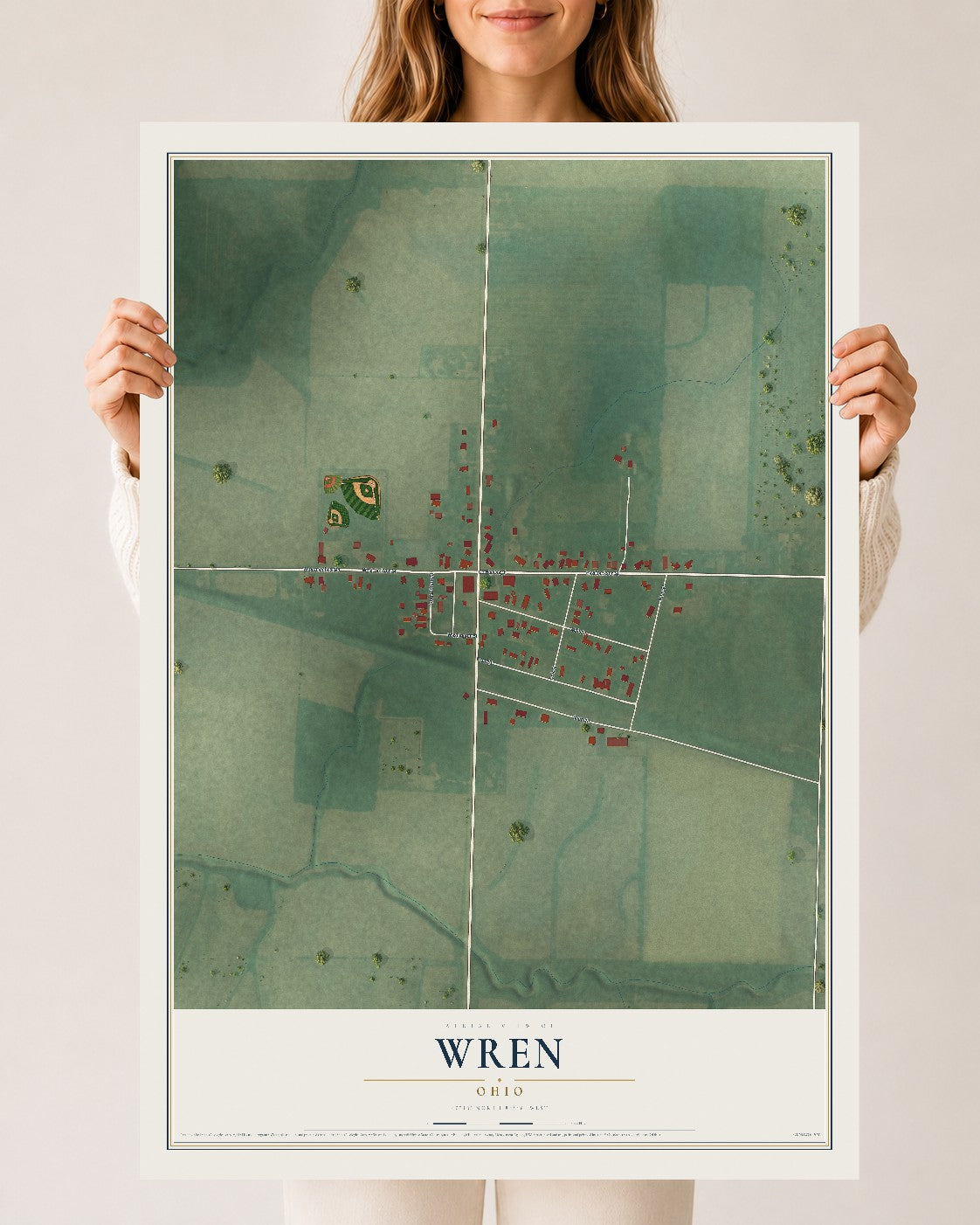 Map of Wren, Ohio, 24 x 36 inch unframed archival matte print
