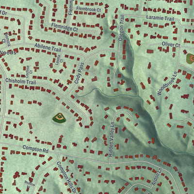 Close-up of the map of Wyoming, Ohio print showing street and building detail