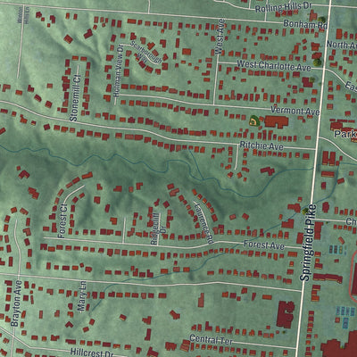 Second close-up of the map of Wyoming, Ohio print showing more streets and buildings