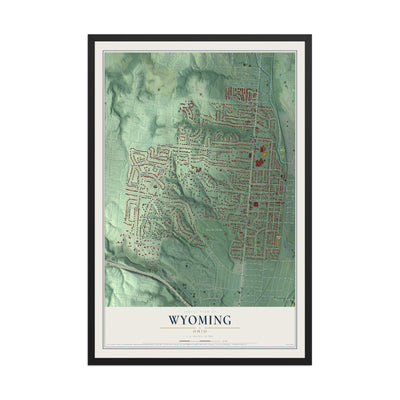 Map of Wyoming, Ohio, 12 x 18 inch print in a black wood frame