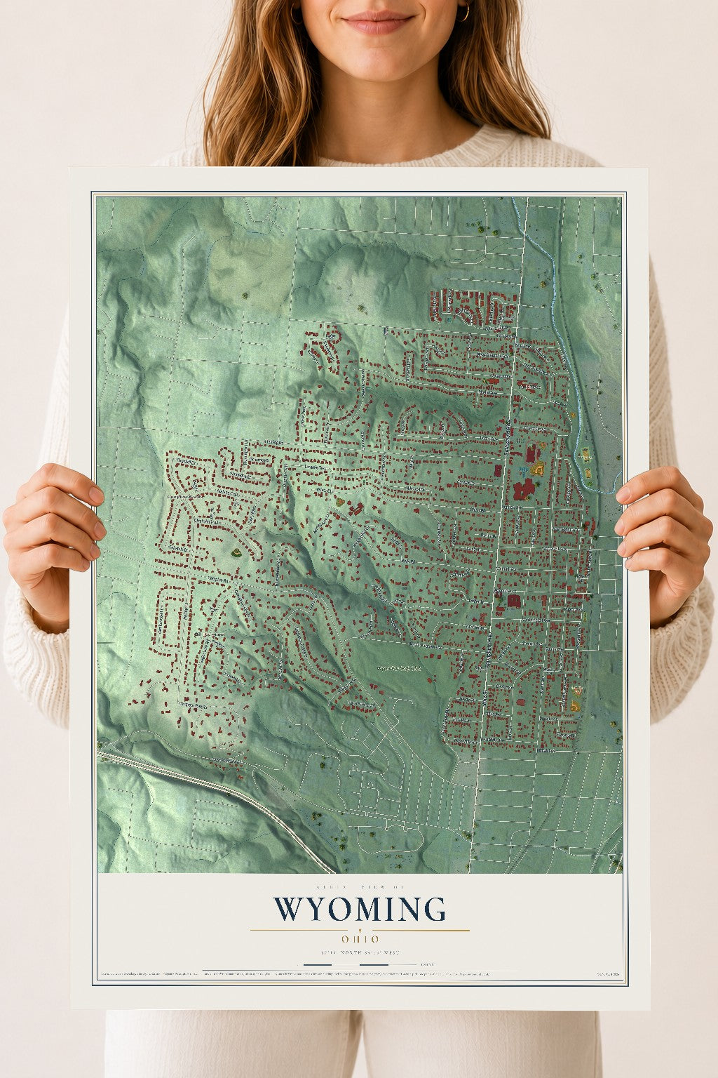Map of Wyoming, Ohio, 18 x 24 inch unframed archival matte print