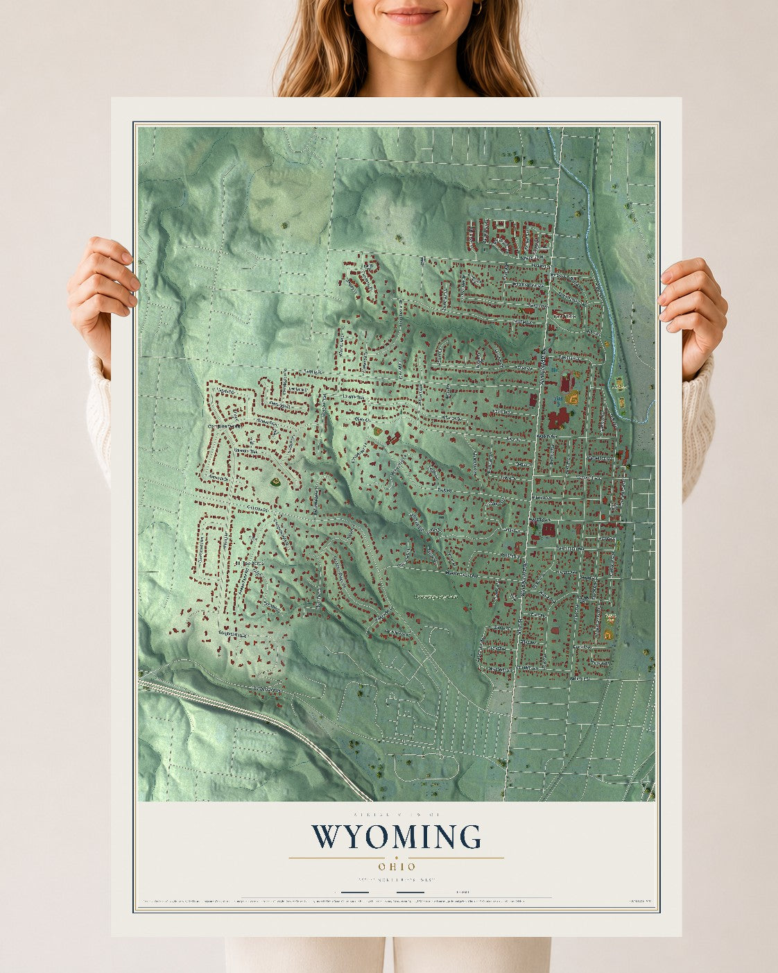 Map of Wyoming, Ohio, 24 x 36 inch unframed archival matte print