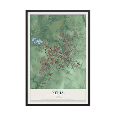 Map of Xenia, Ohio, 12 x 18 inch print in a black wood frame