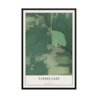 Map of Yankee Lake, Ohio, 12 x 18 inch print in a black wood frame