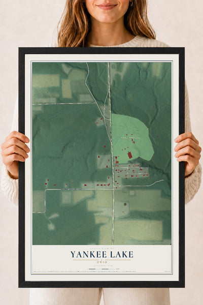 Map of Yankee Lake, Ohio, 18 x 24 inch print in a black wood frame