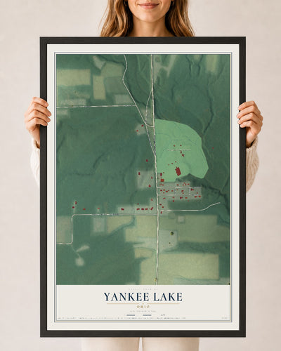 Map of Yankee Lake, Ohio, 24 x 36 inch print in a black wood frame