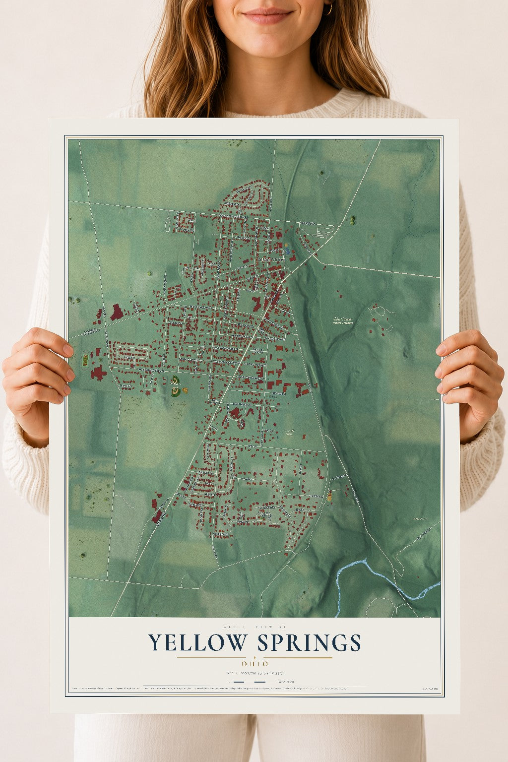 Map of Yellow Springs, Ohio, 18 x 24 inch unframed archival matte print