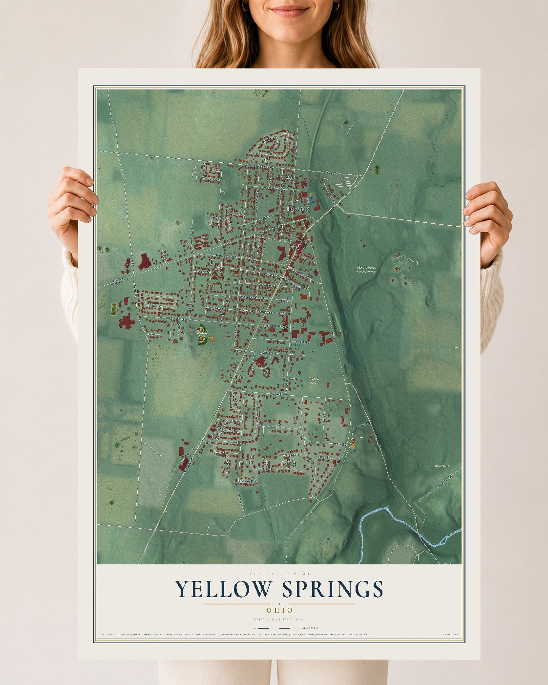 Map of Yellow Springs, Ohio, 24 x 36 inch unframed archival matte print