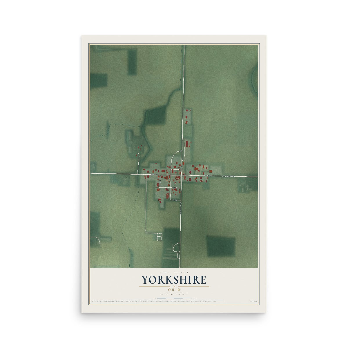 Map of Yorkshire, Ohio, 12 x 18 inch unframed archival matte print