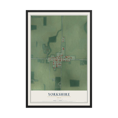 Map of Yorkshire, Ohio, 12 x 18 inch print in a black wood frame