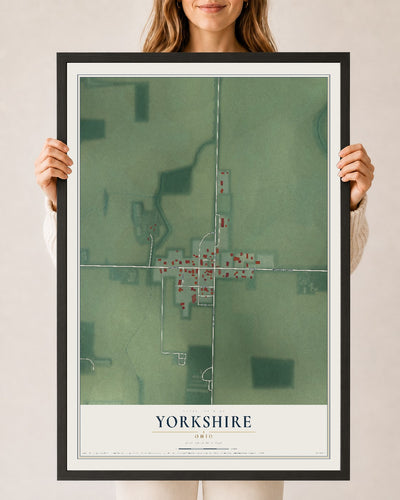 Map of Yorkshire, Ohio, 24 x 36 inch print in a black wood frame