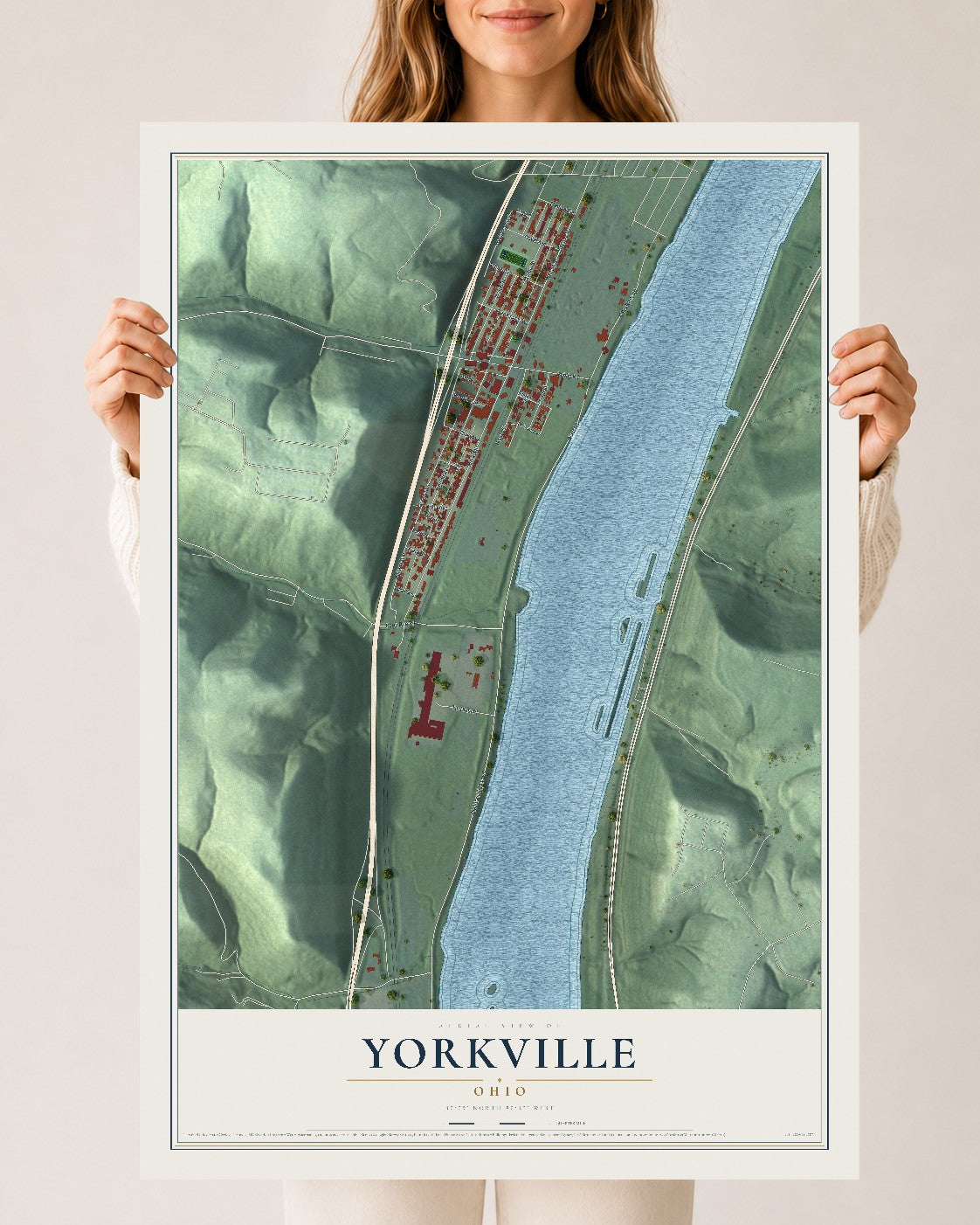 Map of Yorkville, Ohio, 24 x 36 inch unframed archival matte print
