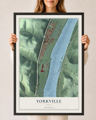 Map of Yorkville, Ohio, 24 x 36 inch print in a black wood frame