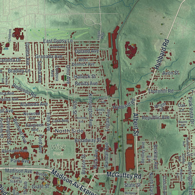 Second close-up of the map of Youngstown, Ohio print showing more streets and buildings