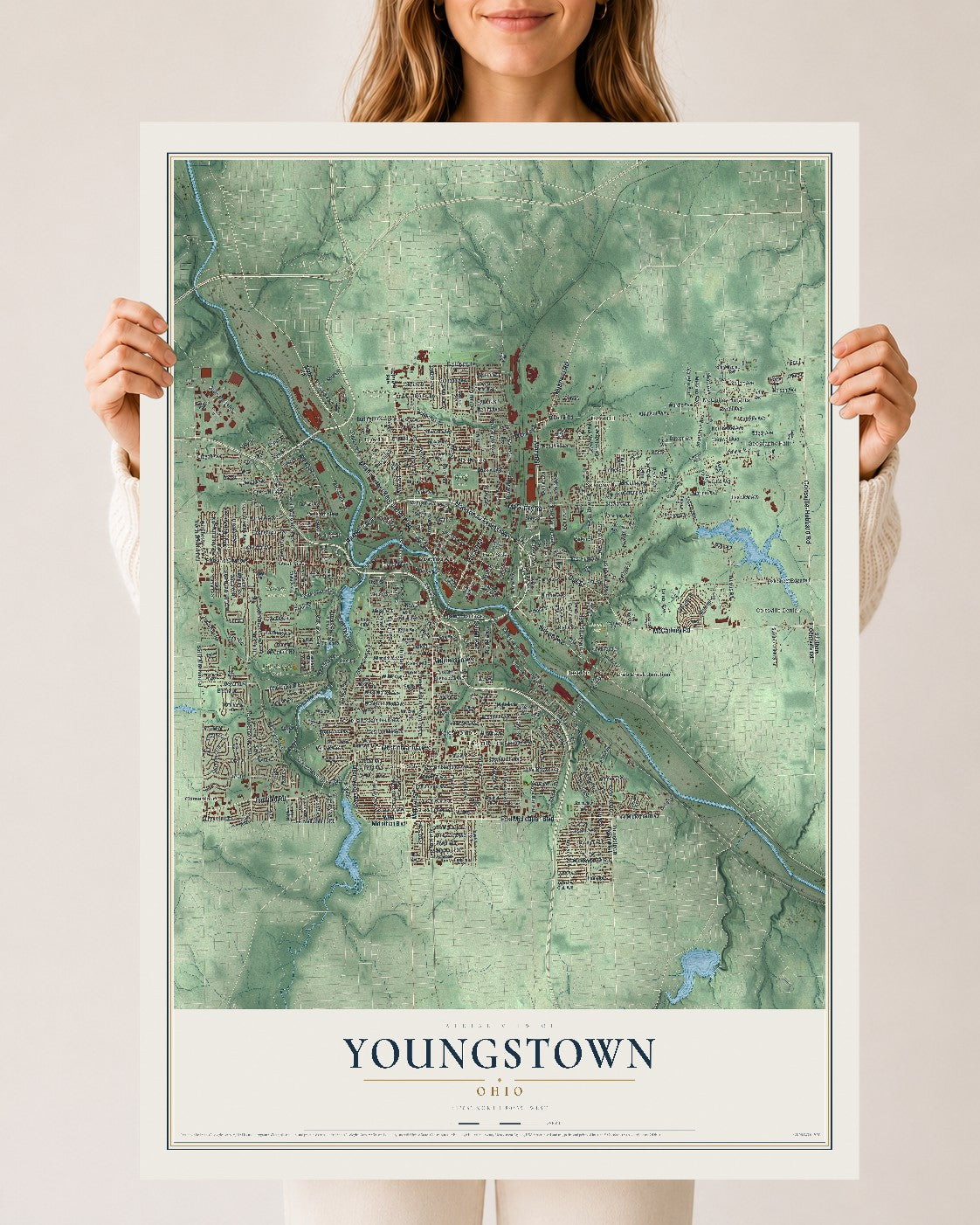 Map of Youngstown, Ohio, 24 x 36 inch unframed archival matte print