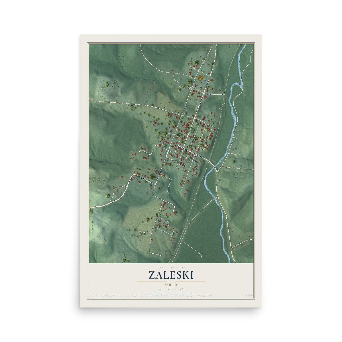 Map of Zaleski, Ohio, 12 x 18 inch unframed archival matte print