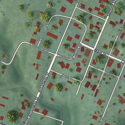 Close-up of the map of Zaleski, Ohio print showing street and building detail