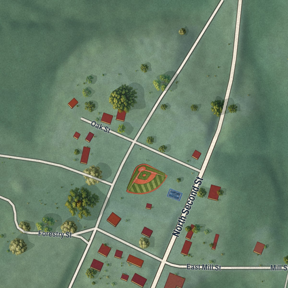 Second close-up of the map of Zaleski, Ohio print showing more streets and buildings