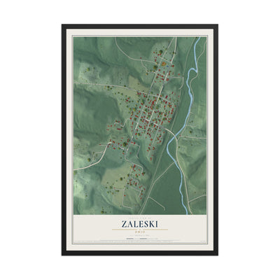 Map of Zaleski, Ohio, 12 x 18 inch print in a black wood frame