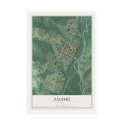Map of Zaleski, Ohio, 12 x 18 inch print in a white wood frame