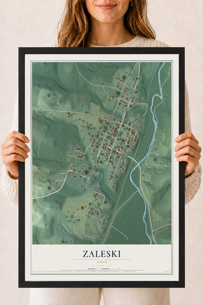 Map of Zaleski, Ohio, 18 x 24 inch print in a black wood frame