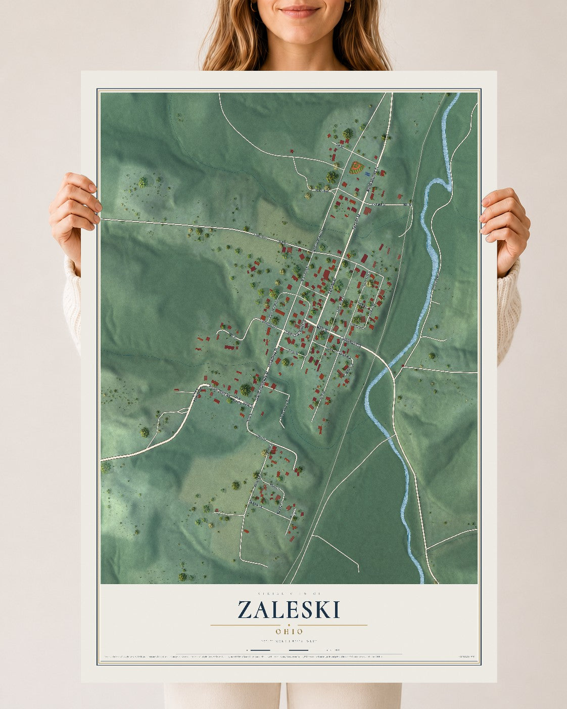 Map of Zaleski, Ohio, 24 x 36 inch unframed archival matte print
