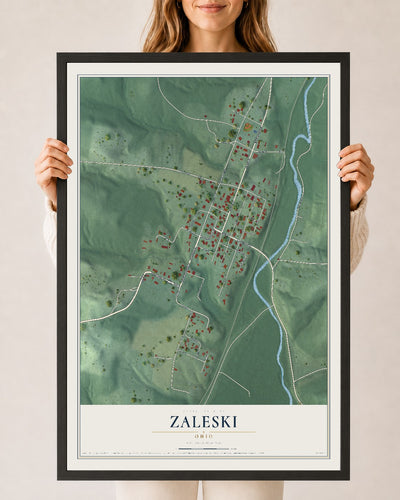 Map of Zaleski, Ohio, 24 x 36 inch print in a black wood frame