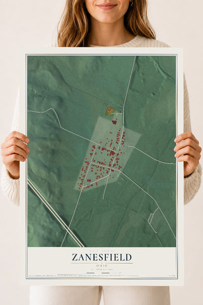 Map of Zanesfield, Ohio, 18 x 24 inch unframed archival matte print