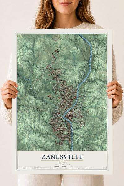 Map of Zanesville, Ohio, 18 x 24 inch unframed archival matte print