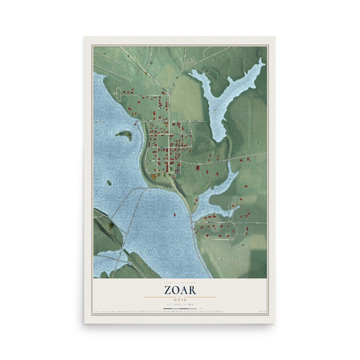 Map of Zoar, Ohio, 12 x 18 inch unframed archival matte print