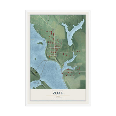 Map of Zoar, Ohio, 12 x 18 inch print in a white wood frame