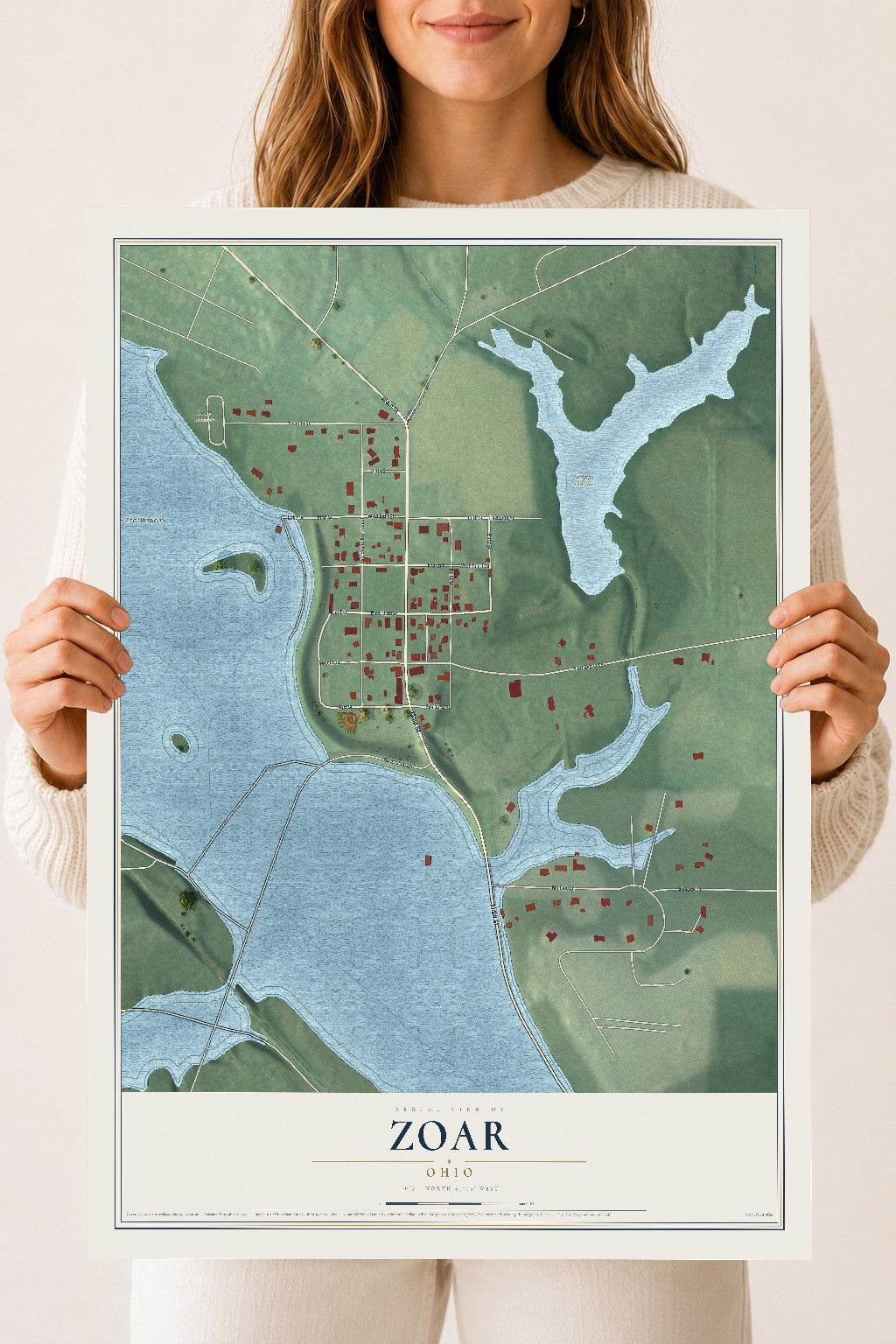 Map of Zoar, Ohio, 18 x 24 inch unframed archival matte print