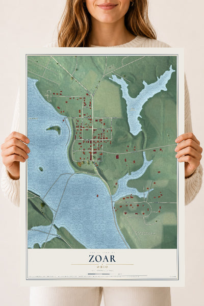 Map of Zoar, Ohio, 18 x 24 inch unframed archival matte print