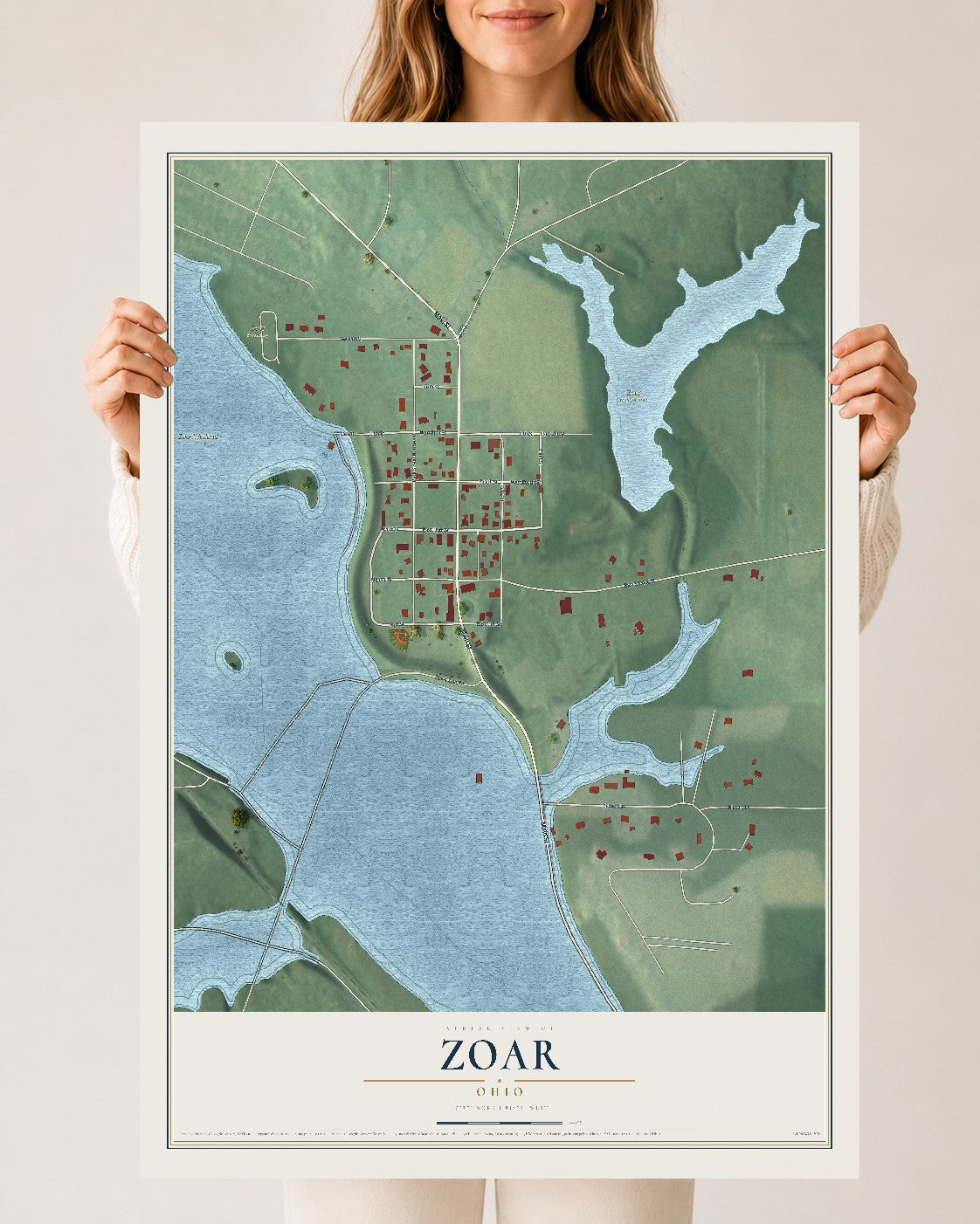 Map of Zoar, Ohio, 24 x 36 inch unframed archival matte print
