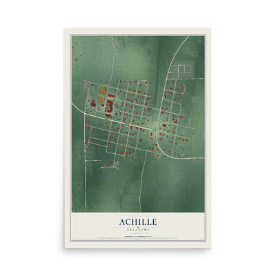 Map of Achille, Oklahoma, 12 x 18 inch unframed archival matte print