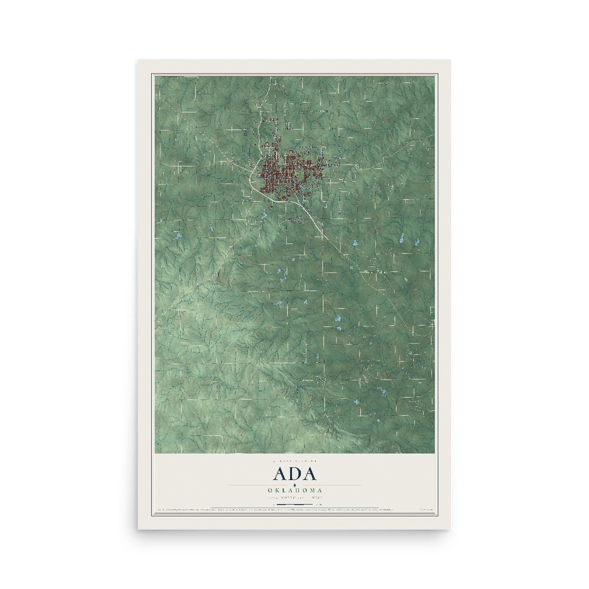 Map of Ada, Oklahoma, 12 x 18 inch unframed archival matte print