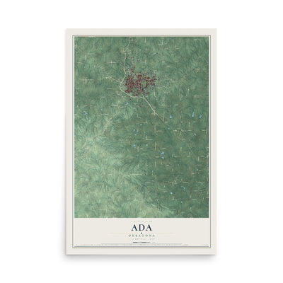 Map of Ada, Oklahoma, 12 x 18 inch unframed archival matte print