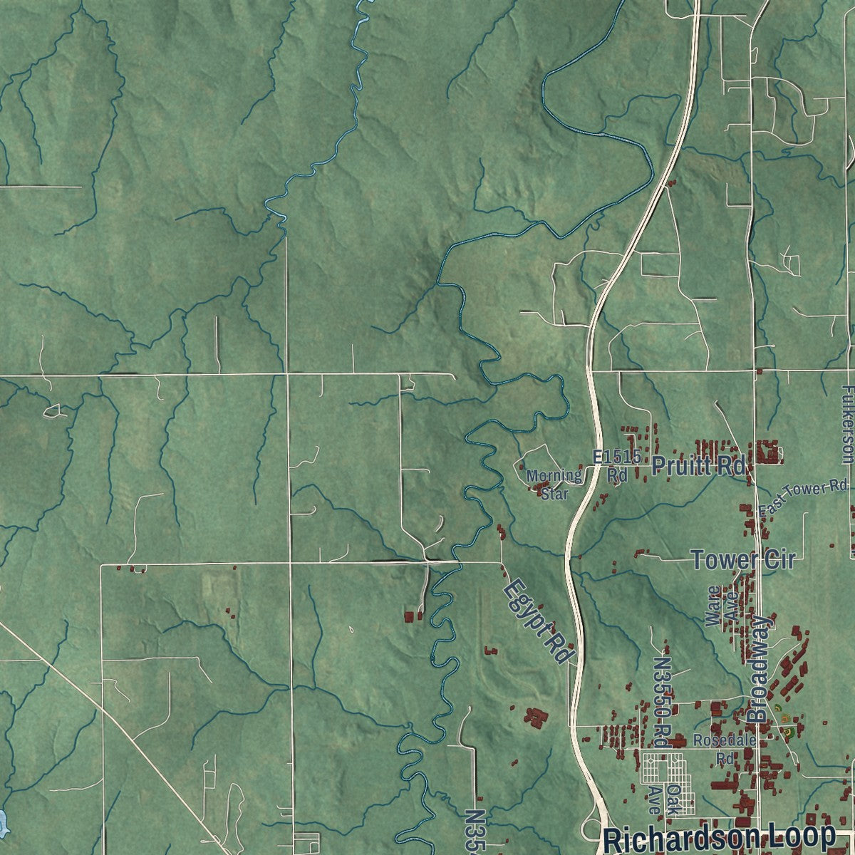 Second close-up of the map of Ada, Oklahoma print showing more streets and buildings