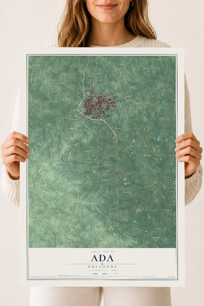Map of Ada, Oklahoma, 18 x 24 inch unframed archival matte print
