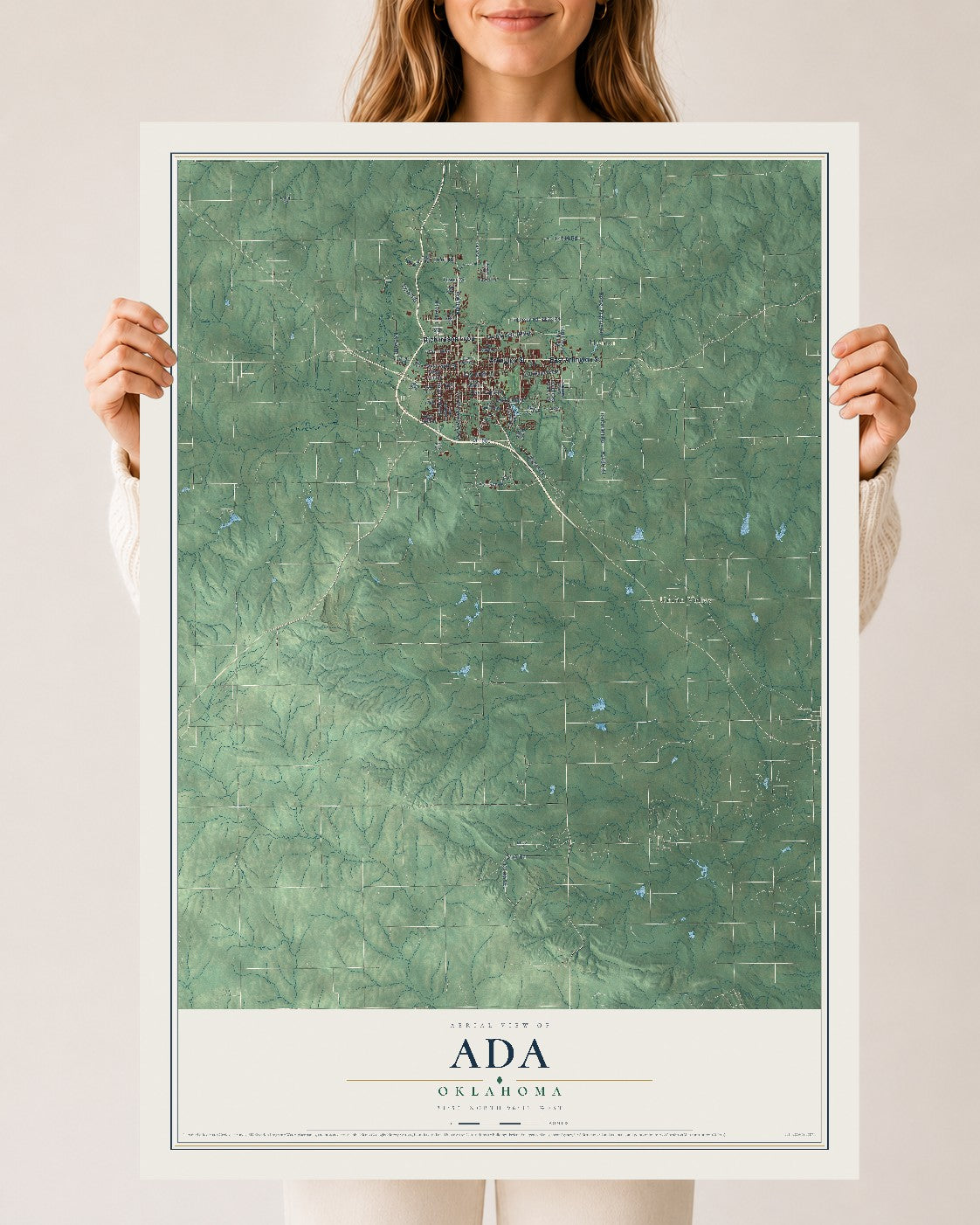 Map of Ada, Oklahoma, 24 x 36 inch unframed archival matte print