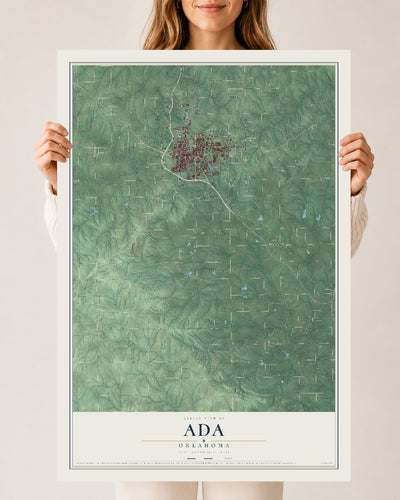 Map of Ada, Oklahoma, 24 x 36 inch unframed archival matte print
