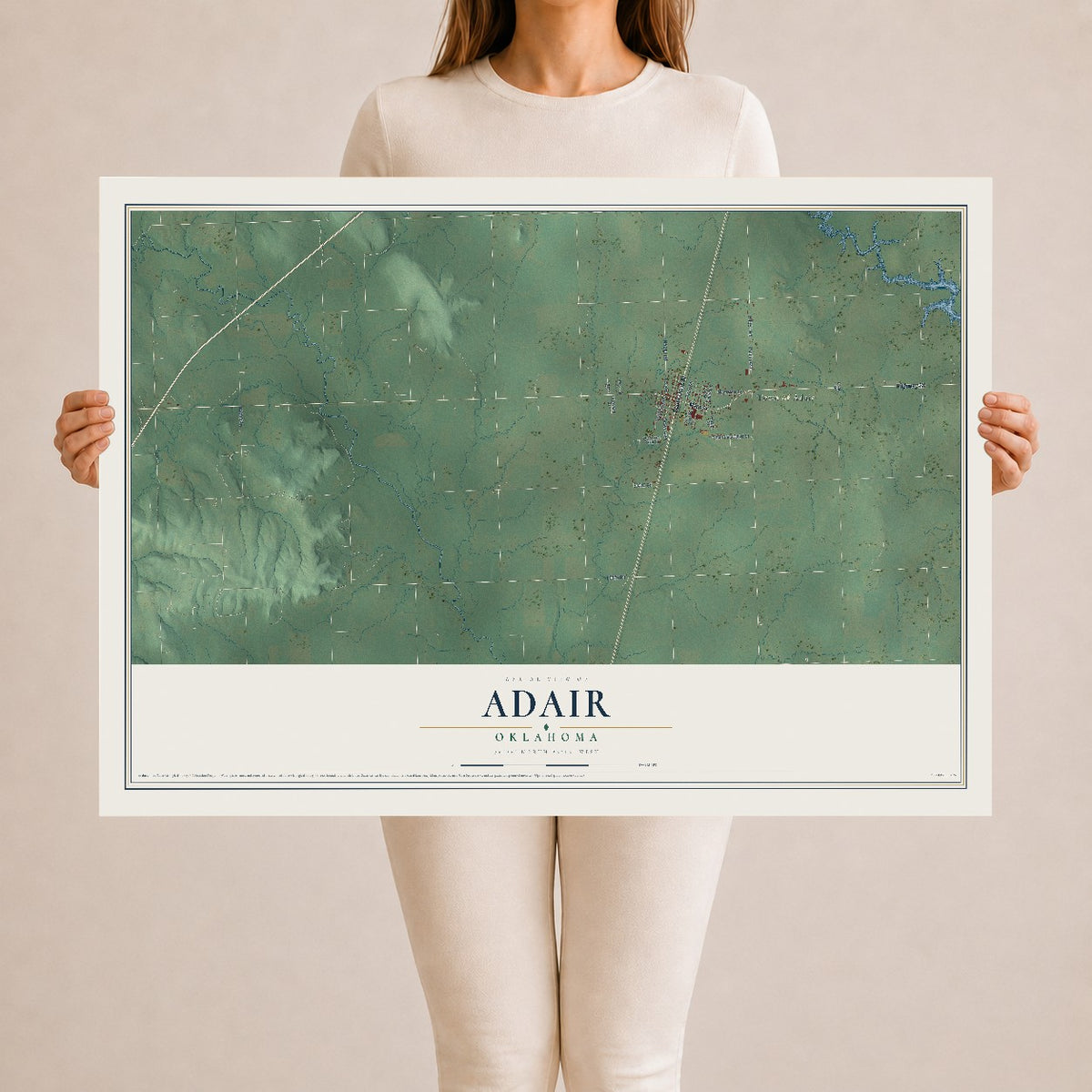 Map of Adair, Oklahoma, 24 x 36 inch unframed archival matte print
