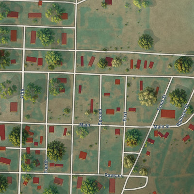 Close-up of the map of Adams, Oklahoma print showing street and building detail