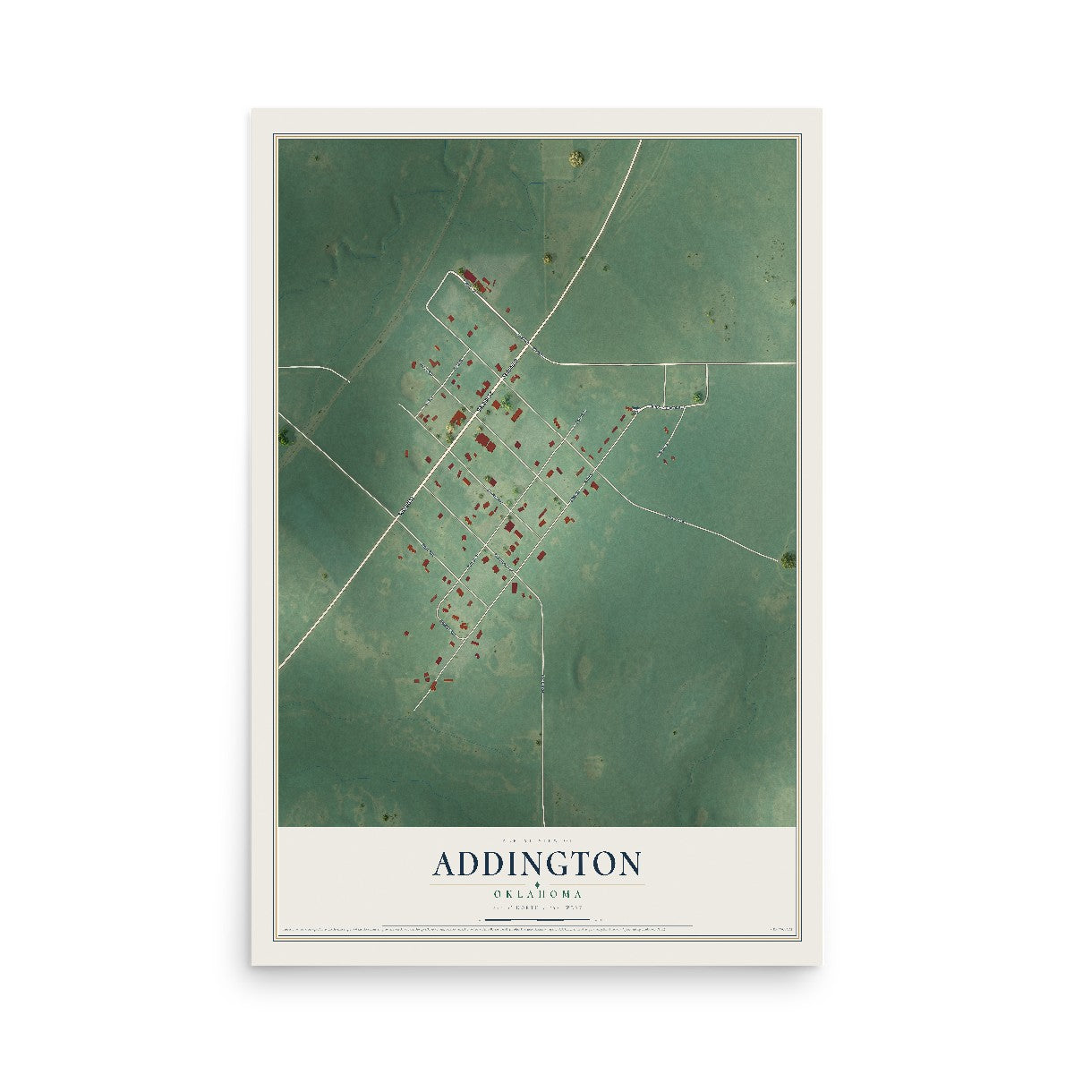 Map of Addington, Oklahoma, 12 x 18 inch unframed archival matte print